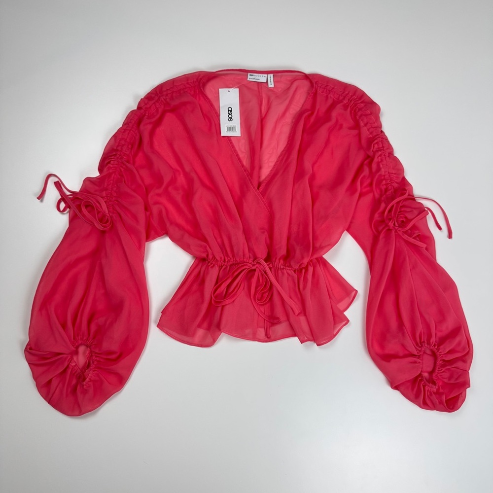 ASOS Pink Sheer Ruffle Top Size US 4 Coquette Preppy Euro Summer Feminine Fairy